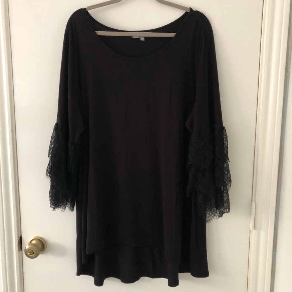 Tunic Length Lace Fluted Sleeve Top | PLUS